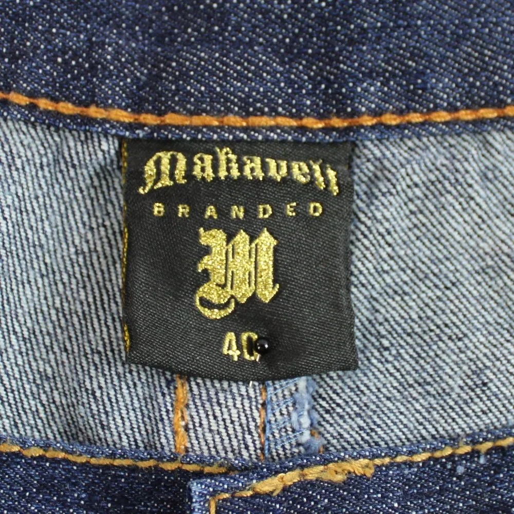 Makaveli Dark Medium Wash Military Inspired Insignia Jeans, Size 40/32